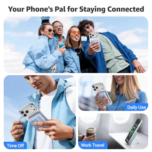 Azmuth for MagSafe Portable Charger, 10000mAh Magnetic Power Bank 20W PD | Fast Charging,Wireless Battery Pack with LED Display & Stand,Travel Essentials,for iPhone 17/16/15/14/13/12 Series - color: Light Blue