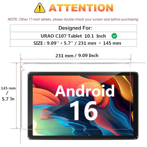 for URAO C107 Android 16 15 Tablet 10.1 Inch Screen Protector 10"