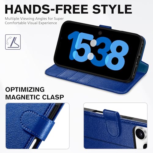 TUCCH Wallet Case for iPhone 17 Pro (6.3") 2025, Flip Stand, Klein Blue | RFID Blocking, 4 Card Holders, Kickstand, PU Leather, Shockproof TPU Shell, Magnetic Closure, Protective Folio Cover - color: Textured Klein Blue