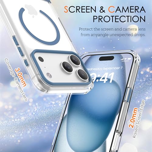 Magnetic Case for iPhone 17, Crystal Clear, [Compatible with Magsafe][Military Grade Drop Protection] Anti-Yellowing Slim Shockproof Transparent Protective Phone Cover, Blue - color: Blue, size: iPhone 17
