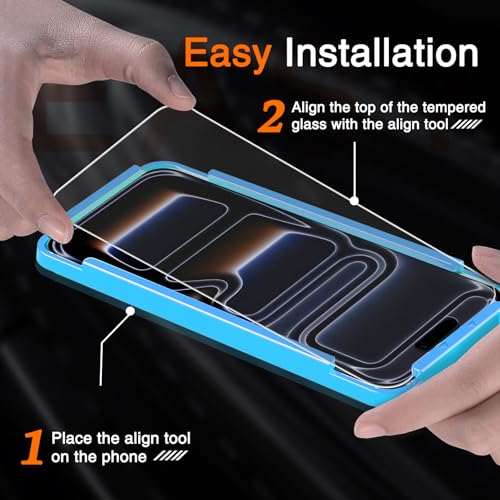 Milomdoi Matte Screen Protector for iPhone 17 Pro,Tempered Glass | 3 Pack 9H+ Hardness, Easy Installation with Mounting Frame, Phone Case Friendly,Shatterproof No Bubble - size: iPhone 17 Pro 6,3 inch