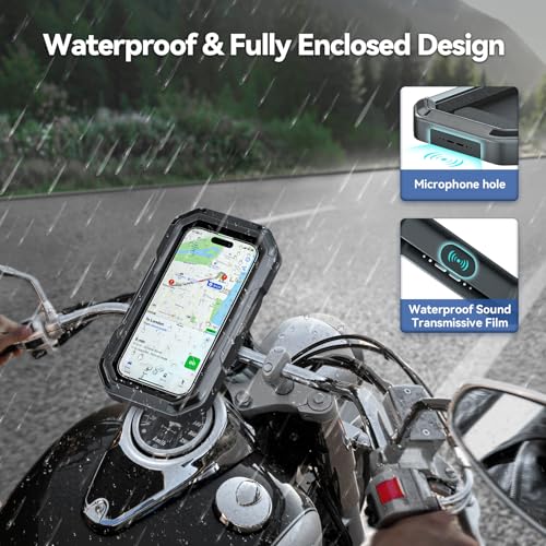 KDD Waterproof Bike Phone Holder - 360 Rotation Motorcycle Phone Mount, Fully Enclosed Touch Sensitive Design, Bicycle Phone Clamp Compatible with iPhone 16 Pro Max/15/14/13/12,4-6.7” Phones