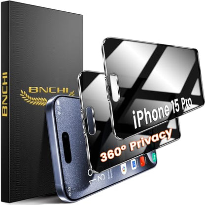 2 Pack 4 Way 360° Privacy Screen Protector for iPhone 15 Pro 6.1-Inches, Horizontal and Vertical All Around Anti-Spy 9H Tempered Glass Film, Scratch Resistant, Zero Bubbles, Face ID Sensitive - size: iPhone 15 Pro