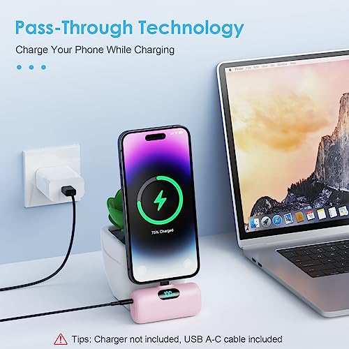 [2 Pack] Small Portable Charger for iPhone,Upgraded 5000mAh PD Fast Charging Power Bank, LCD Display Cute Mini Battery Pack Compatible with iPhone 14/14 Pro Max/13/13 Pro/12 Pro/11/XR/X/8,Blue+Pink - color: Pink+Blue