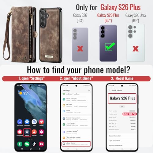 Compatible with Samsung Galaxy S26+ Plus Wallet Case with Magsafe with Zipper & Card Holder Strap Wristlet Detachable Magnetic Protective Back Case for Galaxy S26+ Plus 5G 6.9 Inch (Brown) - color: (Detachable and Magsafe)-Brown, size: S26+ Plus 6.9 Inch