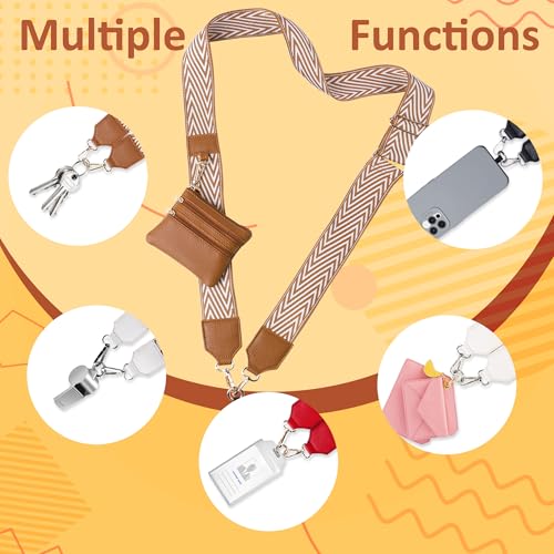 BARGIFTS Clip and Go Strap for Phone with Wallet Crossbody, Cell Phone Lanyard with Zippered Pouch, Adjustable Phone Strap Crossbody with Wallet - color: A-Light Brown