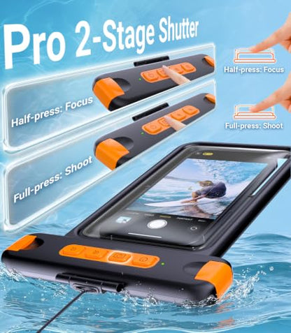 IP68 Bluetooth Shutter Waterproof Phone Pouch Case,Floating,Black | Hands-Free Photo & Video Underwater Control.Large Waterproof Phone Case Universal Fit for 8.5" Phone(iPhone Samsung Google) - color: Black