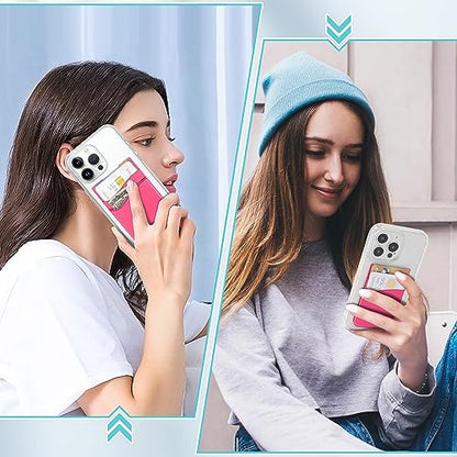 SHANSHUI Phone Wallet Stick on, Card Holder for Back of Phone Double Silicone Credit Business Card Sleeve Pocket Compatible for iPhone, Samsung Galaxy and Every Smartphones (MultiColors-5pcs) - color: Light-blue+Black+White+Grey+Red