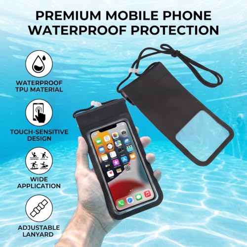 2 Pack Waterproof Phone Pouch Water Shedding Phone Pouches Cases, Large, Touchscreen, Transparent,Cell Phone Dry Bag for Swimming and Diving Within 6.4 Inches
