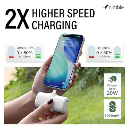 Nimble Bump 5K 20W Portable Fast Charger, Mini 5000mAh Power Bank, Black - color: Black