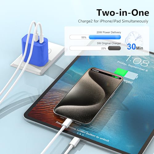 USB C Charger Block 3 Pack, Dual Port 20W Fast Wall Plug (Blue) - color: Blue