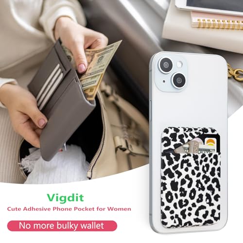 Credit Card Holder Phone Wallet Stick On, 2 Pack Adhesive Cell Phone Sleeve for iPhone/Samsung/Android,Cute Sticky Wallet Phone Case Accessories for Women,White Leopard