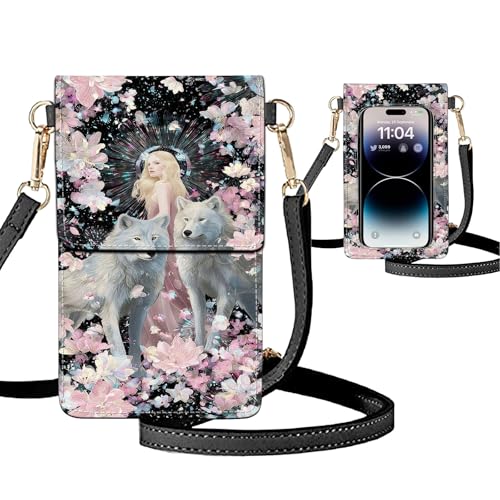 Small Crossbody Bags for Women Touchscreen Cell Phone Bag Cross Body Purses with adjustable Strap,Gifts For Teenage Girls - color: Fantasy Halo Goddess and Wolf