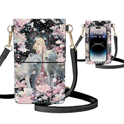 Small Crossbody Bags for Women Touchscreen Cell Phone Bag Cross Body Purses with adjustable Strap,Gifts For Teenage Girls - color: Fantasy Halo Goddess and Wolf