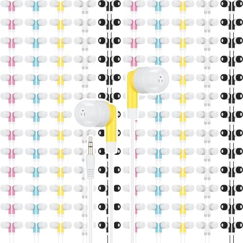 Xuhal 200 Pcs Wired Earbuds Classroom Bulk Earphone School, 5 Colors - color: 5 Colors