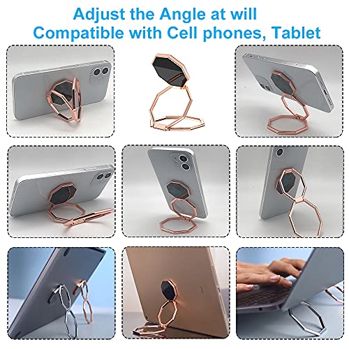 Cellphone Ring Holder Finger Kickstand, Foldable 360° Rotation Cell Phone Stand for Desk, Magnetic Car Mount, Metal Multi-Angle for Phone Back Grip Compatible with iPhone, iPad (Rose Gold) - color: Rose Gold