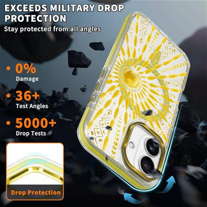 VisEnt Clear Case for iPhone 16 Pro, Magnetic Phone Case, Transparent Slim Cover, Military Grade Protection, Shockproof, Anti-Yellowing, Scratch Resistant, Folk Gold Sun - color: Folk Gold Sun, size: Iphone 16 Pro