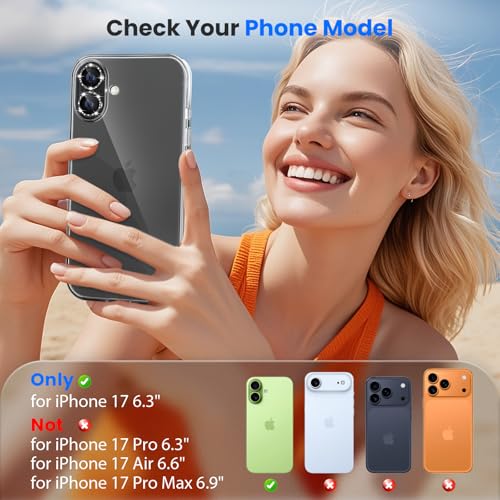imluckies Glitter Camera Lens Protector for iPhone 17 6.3", [AR+AF] HD Clear Tempered Glass Lens Cover, 9H Scratch Resistant Individual Metal Shiny Ring, Case Friendly & Easy Install, Bling Black - color: Bling Black
