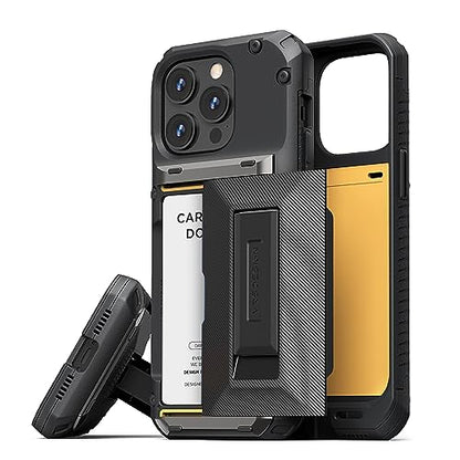 VRS DESIGN Damda Glide Hybrid Phone Case Designed for iPhone 15 Pro (2023), Functional Sturdy Wallet Card Holder Kickstand Case Compatible with iPhone 15 Pro (Matte Black) - color: Matte Black, size: iPhone 15 Pro