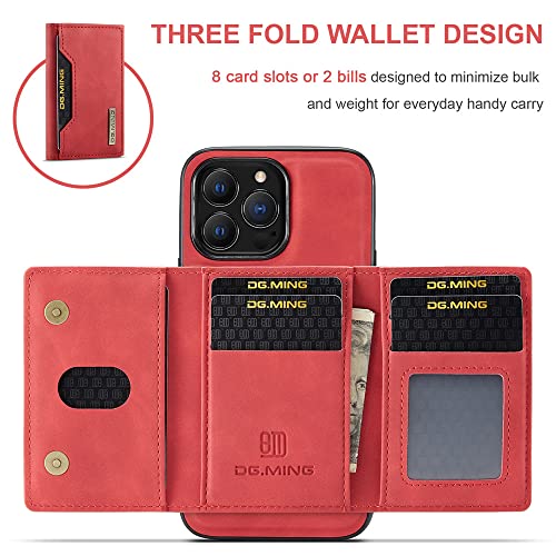 Leather Wallet Phone Cases Compatible with iPhone 14 Pro Max Case with Card Holder Men 6.7'' 2 in 1 Detachable Back Cover (Red, IP 14 Pro Max) - color: Red, size: IP 14 Pro Max