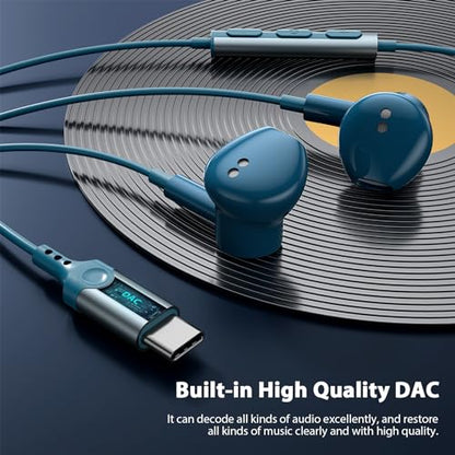 Jelanry Magnetic USB-C Wired Earbuds HiFi Stereo Headphones with Mic, Blue - color: Blue