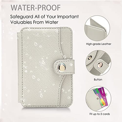Phone Wallet Stick On, Small Card Holder for Phone Case with Snap Closure - color: Beige