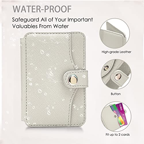 Phone Wallet Stick On, Small Card Holder for Phone Case with Snap Closure - color: Beige