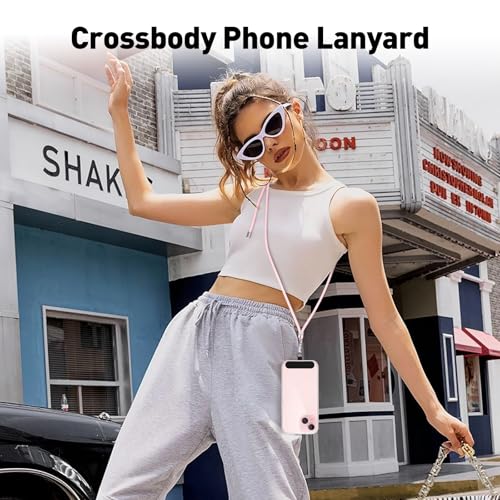 SHANSHUI Phone Lanyard Crossbody, Long & Wrist Nylon Cell Phone Lanyard Tether Pads for All Mobile Phones Black Pink - color: Black Light-pink
