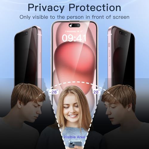 JETech Privacy Screen Protector for iPhone 15, 2-Pack - size: iPhone 15