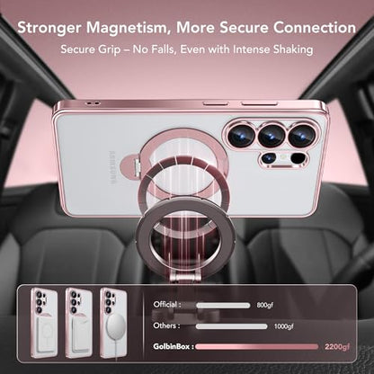 GolbinBox Magnetic for Samsung Galaxy S26 Ultra Case with 360° Spin Stand | [Compatible with MagSafe][Military Drop Protection] Shockproof Galaxy S26 Ultra Phone Cover with Kickstand, Warm Pink/Clear - color: Warm Pink/Clear