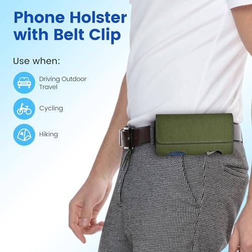 Mopaclle Nylon Phone Holster with Heavy Duty Metal Belt Clip and Card Holder, Compatible with iPhone 13/12 Mini, iPhone SE, iPhone 8/7/6S/6, and Galaxy S7/S6/S5 - Green - color: Nylon-Army green, size: S(5.8x3.0x0.5)