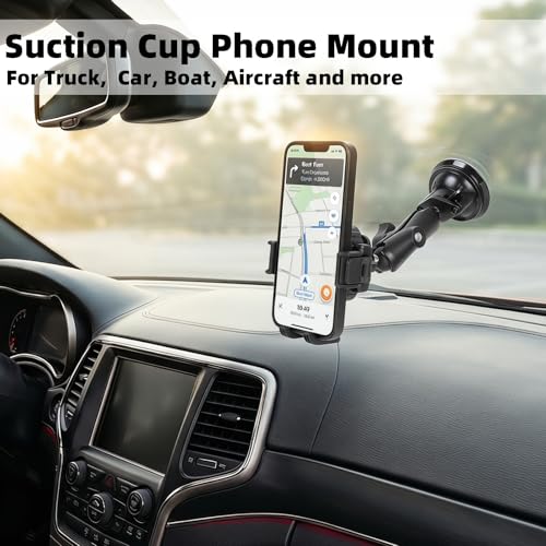 Windshield Phone Mount with Vibration Dampener, Universal Suction Cup Phone Holder for Boat/Car/Truck, 360° Rotation, Camera Friendly, One-Handed 1-Second Lock & Release, Fits 4.7-7" Phones