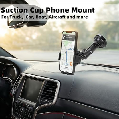 Windshield Phone Mount with Vibration Dampener, Universal Suction Cup Phone Holder for Boat/Car/Truck, 360° Rotation, Camera Friendly, One-Handed 1-Second Lock & Release, Fits 4.7-7" Phones
