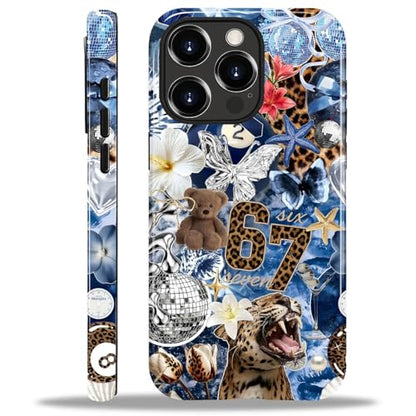 Case for iPhone 14 Pro, Cute Phone Case, Blue Leopard Collage | Hybrid 2-Layer Phone Cover，Military-Grade Protection Durable Shockproof Anti-Scratch Cases - color: Blue Leopard Collage, size: Iphone 14 Pro