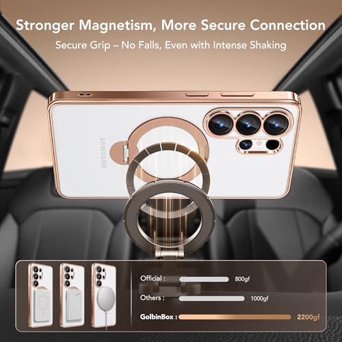 GolbinBox Magnetic for Samsung Galaxy S26 Ultra Case with 360° Spin Stand | [Compatible with MagSafe][Military Drop Protection] Shockproof Galaxy S26 Ultra Phone Cover with Kickstand, Rose Gold/Clear - color: Rose Gold/Clear