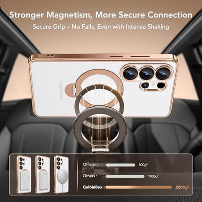 GolbinBox Magnetic for Samsung Galaxy S26 Ultra Case with 360° Spin Stand | [Compatible with MagSafe][Military Drop Protection] Shockproof Galaxy S26 Ultra Phone Cover with Kickstand, Rose Gold/Clear - color: Rose Gold/Clear