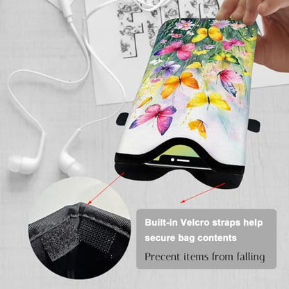 Neoprene Cell Phone Sleeve Pouch Case Bag with Crossbody Strap Neck Lanyard for Women 7.1 X 3.9 in Flower Butterfly - color: Flower Butterfly