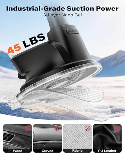 APPS2Car Magnetic Phone Holder for Car, Dashboard Windshield Suction Mount - color: Black - MagSafe