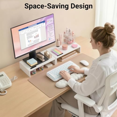 BONTEC Monitor Stand Riser with Cellphone Holder & Cable Management - color: White, size: 16.7 Inch