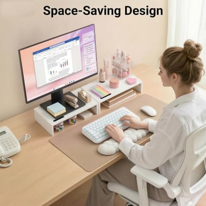 BONTEC Monitor Stand Riser with Cellphone Holder & Cable Management - color: White, size: 16.7 Inch