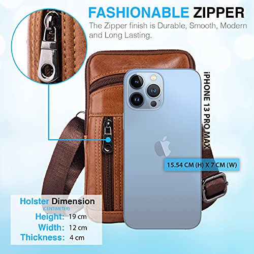 Genuine Leather Crossbody Bag for Men/Women, Small Messenger Bag Cell Phone Purse Shoulder Holster Passport Pouch - color: Brown