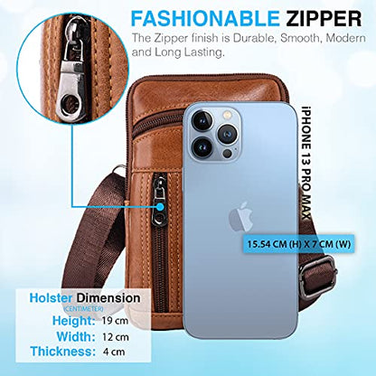 Genuine Leather Crossbody Bag for Men/Women, Small Messenger Bag Cell Phone Purse Shoulder Holster Passport Pouch - color: Brown