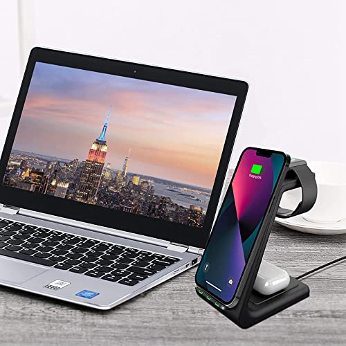 Wireless Charger iPhone,YOCUNKER 3 in 1 Qi Fast Wireless Charging Station Stand Dock for Multiple Devices Apple Watch Series 7/SE/6/5/4/3/2, Airpods 3/Pro/2,iPhone 14/13/12/11 Pro Max/X/XR (Black) - color: Black
