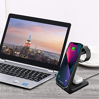 Wireless Charger iPhone,YOCUNKER 3 in 1 Qi Fast Wireless Charging Station Stand Dock for Multiple Devices Apple Watch Series 7/SE/6/5/4/3/2, Airpods 3/Pro/2,iPhone 14/13/12/11 Pro Max/X/XR (Black) - color: Black