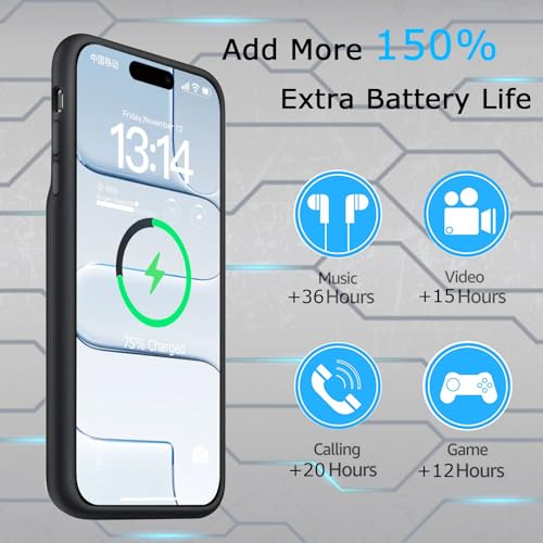 Battery Case for iPhone Air, Upgraded 12000mAh Rechargeable Portable Extended Battery Pack Supported Qi Wireless Charging Case Compatible with iPhone Air(6.5 inch) Charger Cover Power Bank (Black) - size: iPhone 17 Air (6.5 inch)