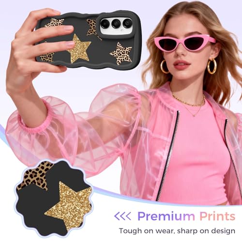 for Galaxy A15 Phone Case, Wavy Soft TPU, Black-Leopard Star | Wavy Frame Design, Soft Slim TPU, Full Camera Lens Protection, Shockproof Phone Cover - color: Black-Leopard Star, size: Samsung A15