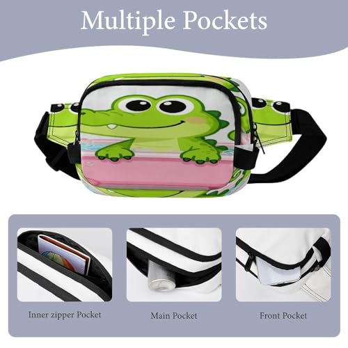 Bathtub Gator Fanny Packs for Women Men Double Layer Fashion Waist Pack Adjustable Belt Bag with Pockets Small Crossbody Bags for Running Hiking Workout Travel Daily Use