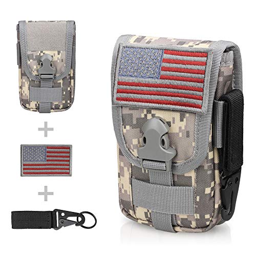 WYNEX Tactical Phone Pouch Molle, Phone Blet Holder Fit 4.0-6.7" Screen | Cellphone Holster with 2 compartmen & Card Organizer, Include Tactical Gear Clip, 1000D Nylon - color: GreyMC