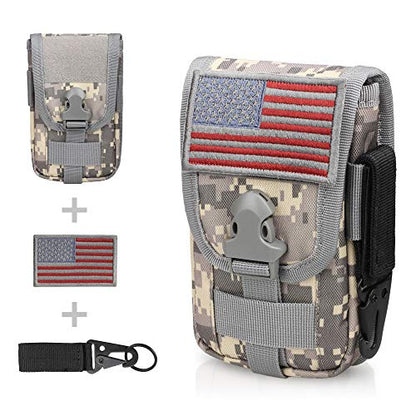 WYNEX Tactical Phone Pouch Molle, Phone Blet Holder Fit 4.0-6.7" Screen | Cellphone Holster with 2 compartmen & Card Organizer, Include Tactical Gear Clip, 1000D Nylon - color: GreyMC