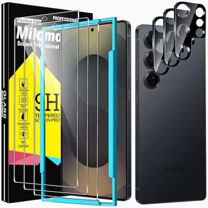 Milomdoi Screen Protector for Samsung Galaxy S25 Ultra,Tempered Glass | 3+3 Pack 9H+Hardness,Camera Lens Protector,Support Fingerprint Unlock,Easy Installation,Case Friendly,Shatterproof No Bubble - size: Galaxy S25 Ultra 6.9 Inch
